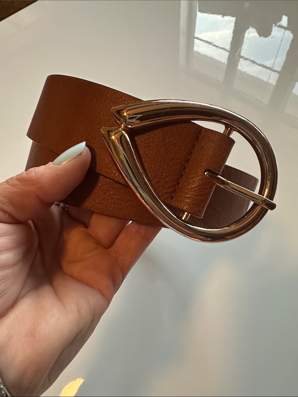 Brown Vegan Leather Belt with Gold Buckle